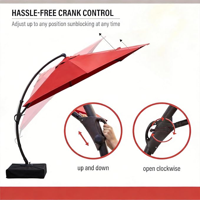 Outdoor Patio Umbrella with Base included, 12 FT Deluxe Curvy Cantilever - Image 6