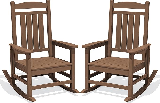 Oversized Outdoor Rocking Chairs Set of 2, HDPE Porch Rocker by KINGYES
