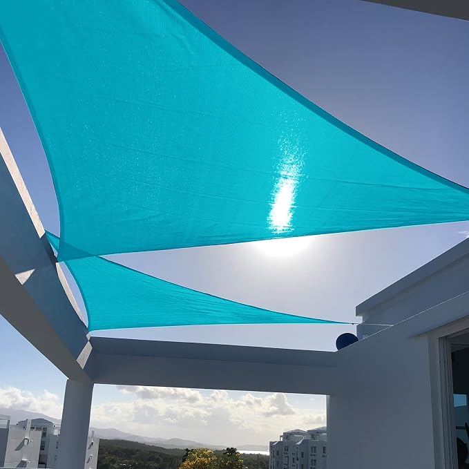 SUNNY GUARD Custom Size 17'x22'x27.8' Triangle Turquoise Blue UV Block Sunshade by SUNNYGUARD