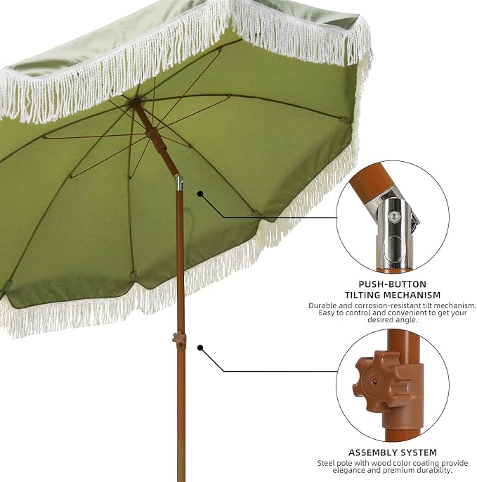 AMMSUN 7ft Patio Umbrella with Fringe Outdoor Tassel Umbrella UPF50+ Premium - Image 4