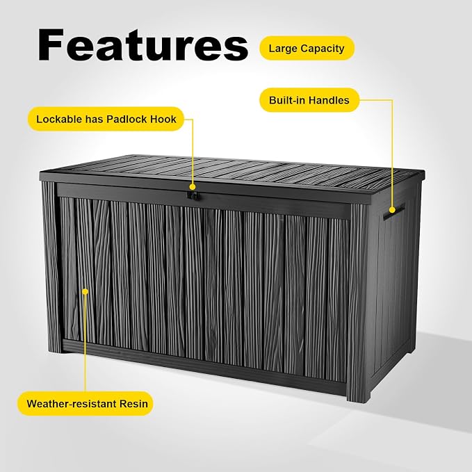 230 Gallon Large Outdoor Storage Box, UV Resistant Resin Deck Box, Hydraulic - Image 6