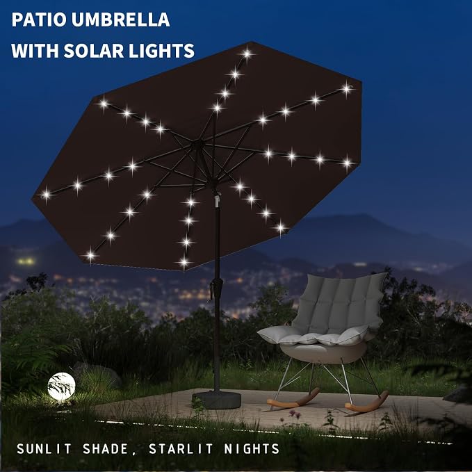 9FT Patio Umbrella with Solar Lights, Outdoor Market Umbrella with Tilt and - Image 7