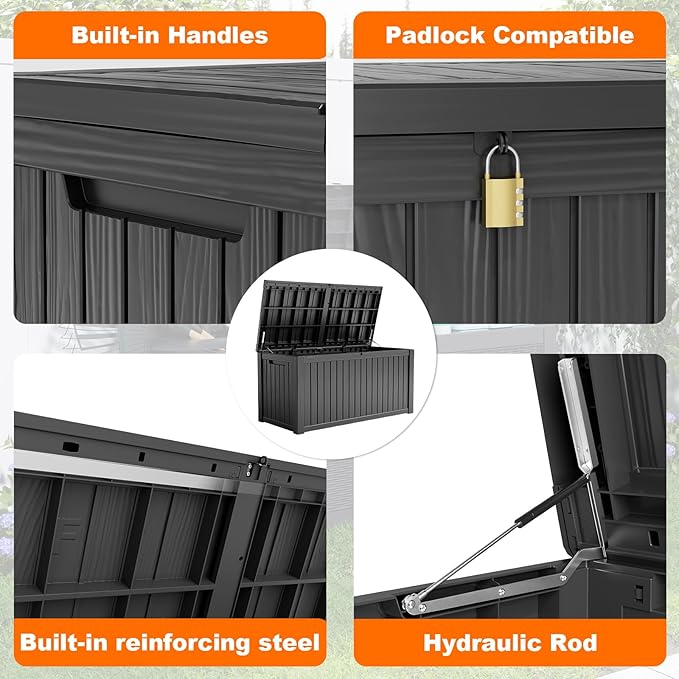 PatioZen 180 Gallon Resin Deck Box, Lockable Patio Outdoor Storage Box - Image 2