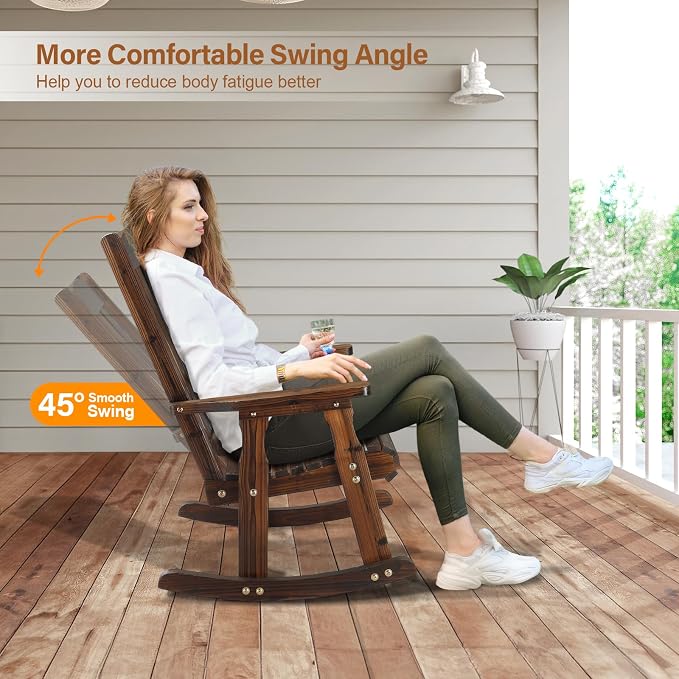VINGLI Heavy Duty 600 LBS Outdoor Wooden Rocking Chair - Image 4