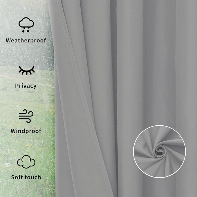 Easy-Going Outdoor Curtains for Patio 6 Panels, 54x84 inch, Light Grey | - Image 6