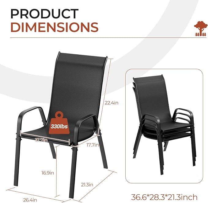TLSUNNY Patio Chair, Outdoor Stackable Textilene Chairs Set of 4, - Image 2