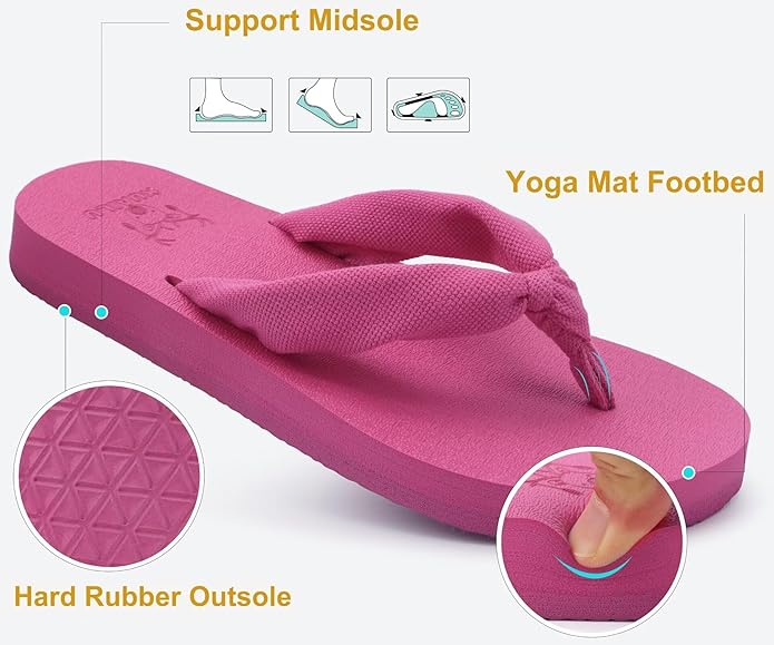 KuaiLu Flip Flops for Women with Arch Support Yoga Mat Comfortable Summer Beach Walking Thong Cushion Sandals Slip On Indoor Outdoor