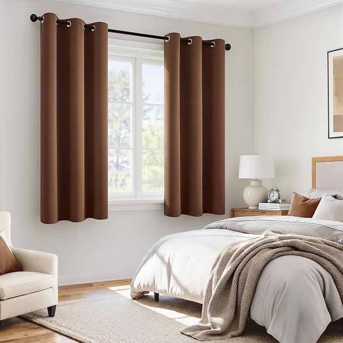 MIULEE 100% Blackout Curtains for Bedroom 40x45 Inch Length Mocha Brown | 2 - Image 6
