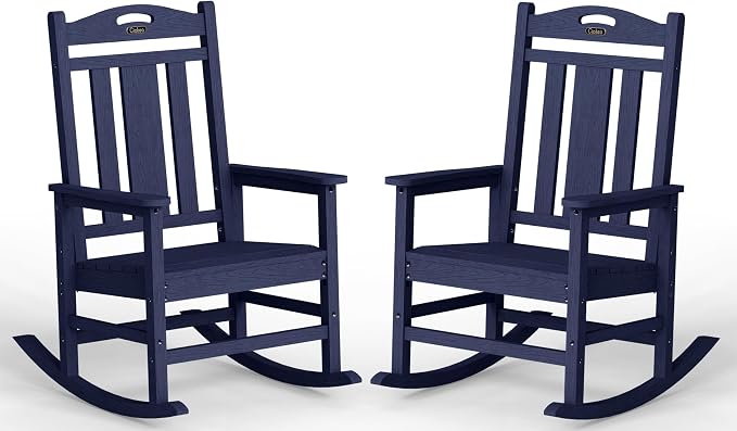 Oversized Outdoor Rocking Chairs, HDPE Patio Rockers, Deep Navy Blue | High by CIOKEA