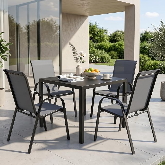 Tangkula Stackable Patio Dining Chairs Set of 4, Outdoor Armchairs - Image 4