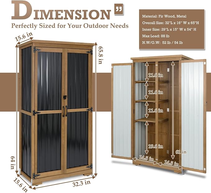 Outdoor Storage Cabinet with Shelves, Weatherproof Stylish Shed - Image 2
