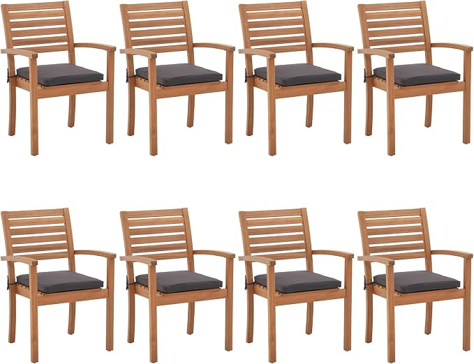 Stackable Patio Dining Chairs Set of 8, Dark Grey | Outdoor Acacia Wood Chairs by OCOrange-Casual