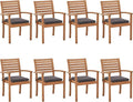 Stackable Patio Dining Chairs Set of 8, Dark Grey | Outdoor Acacia Wood Chairs by OCOrange-Casual