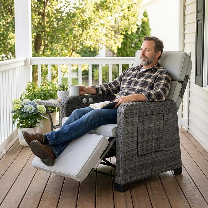 Outdoor Recliner Independent Adjustable Foot & Back Wicker Recliner Chair - Image 3