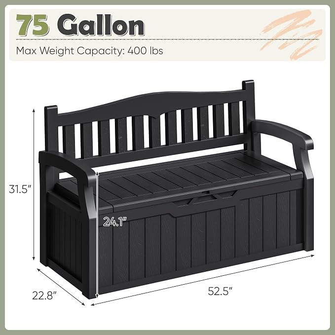 Homall 75 Gallon Outdoor Storage Benches Lockable Deck Box Waterproof | UV - Image 3