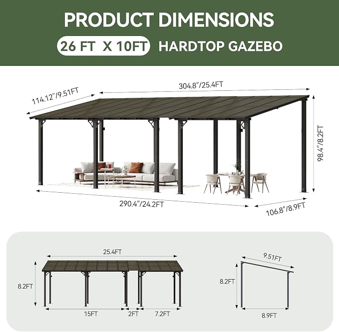 Aoxun 26’x10’ Gazebo with Aluminum Frame & Polycarbonate Panel, Outdoor Patio - Image 2