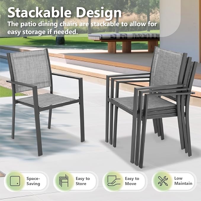 Patio Dining Chairs, All-Weather High-Resilience Textilene Outdoor Dining Chair - Image 4