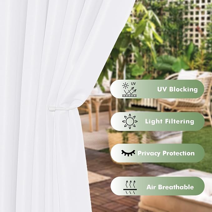 HolidayIdeas Outdoor Curtains for Patio Waterproof 6 Pcs 54x95 Inch White | - Image 3