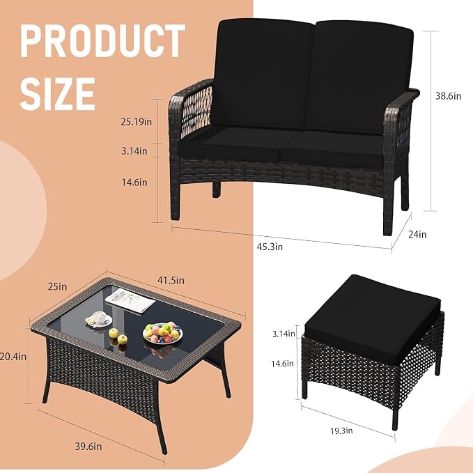 Patio Furniture Set Outdoor Rattan Chair Wicker Sofa Garden Conversation Bistro - Image 2
