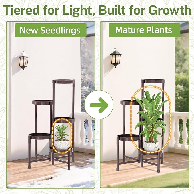 iDavosic.ly Plant Stand Indoor Outdoor, 5 Tier Metal Corner Shelf, Bronze | - Image 7
