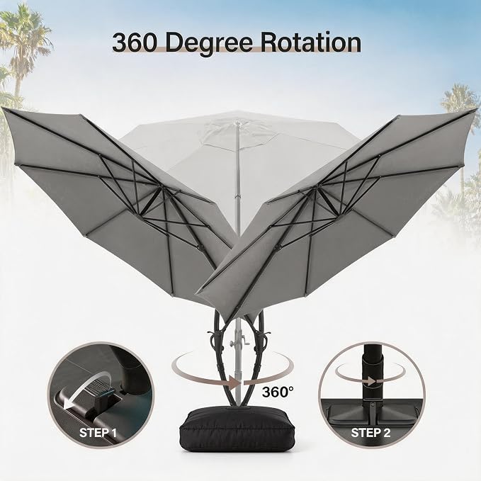 Outdoor Patio Umbrella with Base included, 11 FT Deluxe Curvy Cantilever - Image 5
