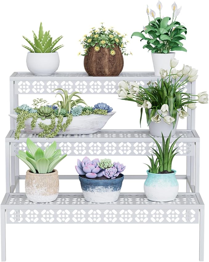 3-Tier Rectangular Metal Plant Stand, Ladder Flower Pot Rack | 3-tier stair - Image 4