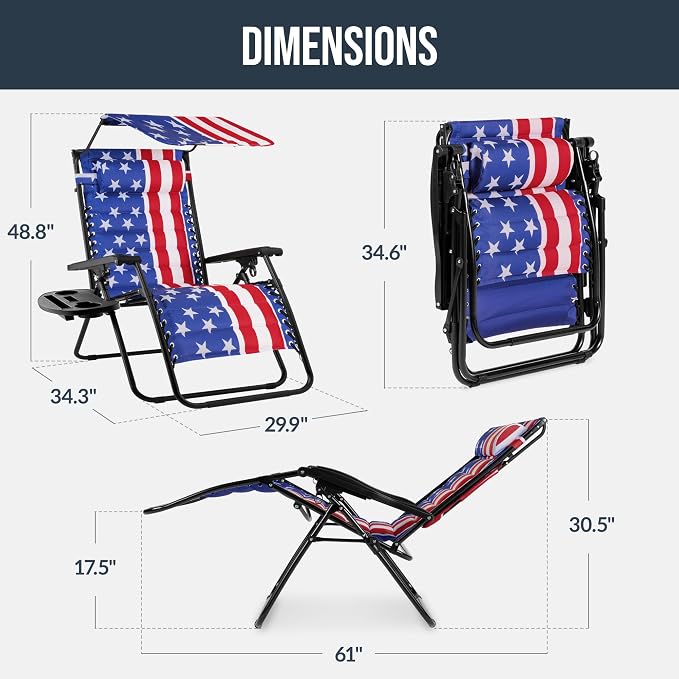 Best Choice Products Oversized Padded Zero Gravity Chair w/Canopy Headrest Cup - Image 2