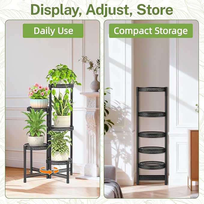 iDavosic.ly Plant Stand Indoor Outdoor, 5 Tier Iron Corner Shelf, Folding Multi - Image 9