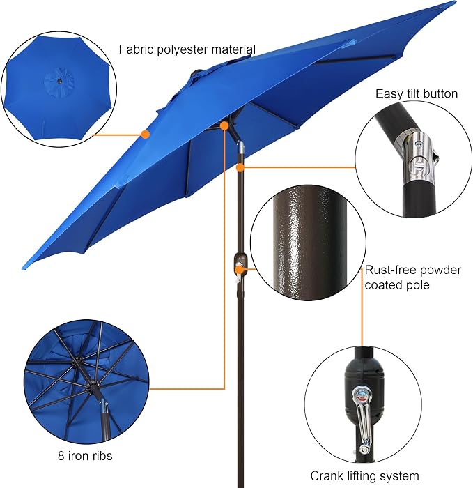 9' Outdoor Patio Umbrella, Outdoor Table Umbrella, Yard Umbrella, Market - Image 2