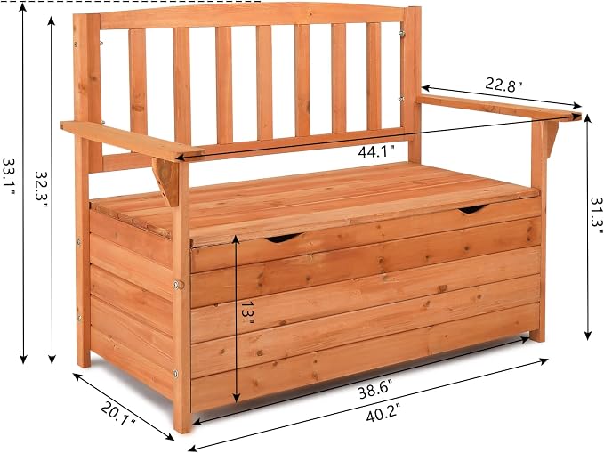 Outdoor Wood Storage Bench, Deck Box Loveseat, Natural | Waterproof Patio - Image 2