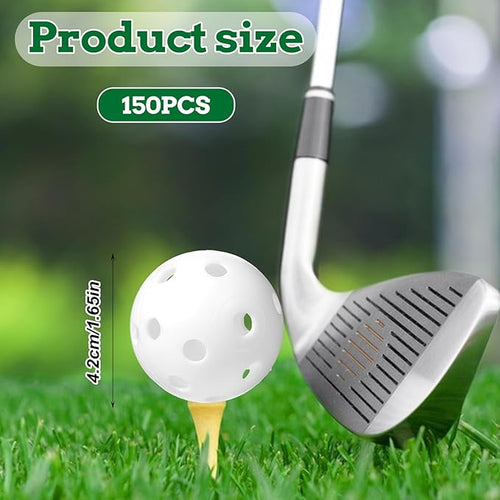 150pcs Practice Golf Balls – 42mm White Plastic Training Balls for Indoor/Outdoor Swing Practice, Driving Range & Backyard Use