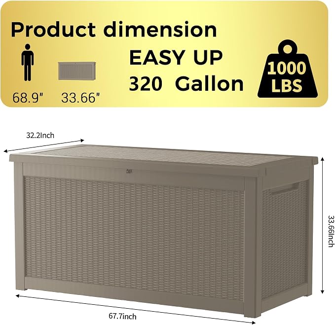 Outdoor Storage Box, 320 Gallon Waterproof Deck Box, Dual Gas-Spring Ultimate - Image 3