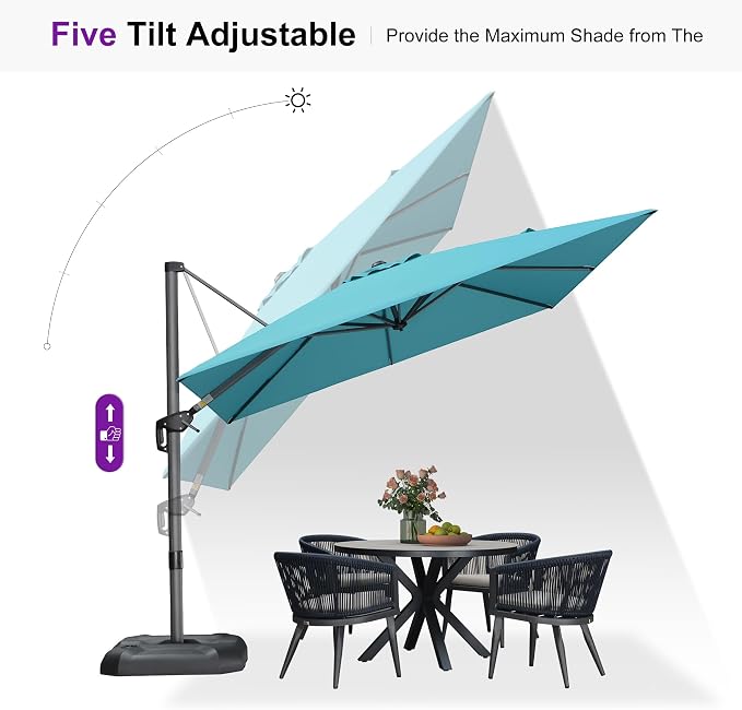 PURPLE LEAF Patio Outdoor Umbrella 9' x 9' Square All-Weather Turquoise | Large - Image 6
