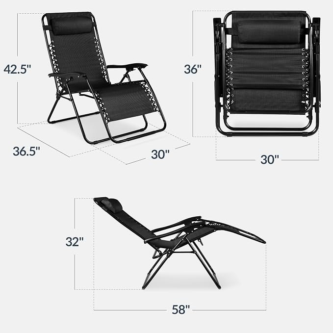 Best Choice Products Set of 2 Extra Wide Adjustable Steel Mesh Zero Gravity - Image 3