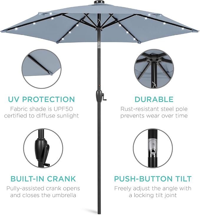 Best Choice Products 7.5ft Solar Umbrella LED Lighted Patio Umbrella, Table - Image 5