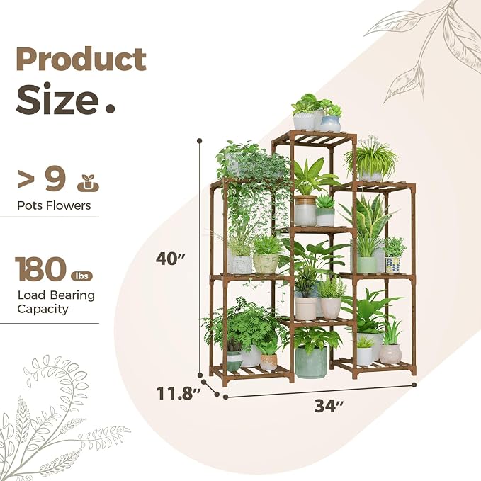 Bamworld Plant Stand Indoor Plants Shelf Outdoor Wood Plant Rack | - Image 6