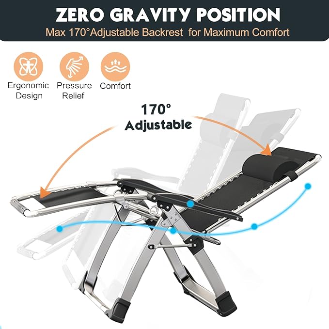 MOPHOTO Zero Gravity Chair Oversize, Outdoor Padded Lounge Chair - Image 4