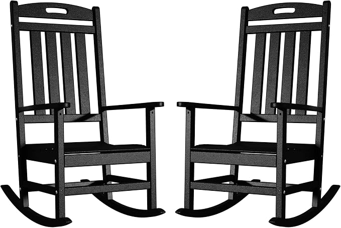 Outdoor Rocking Chair Set of 2, All-Weather Resistant Poly Lumber Rocker Chair by Adiromoti