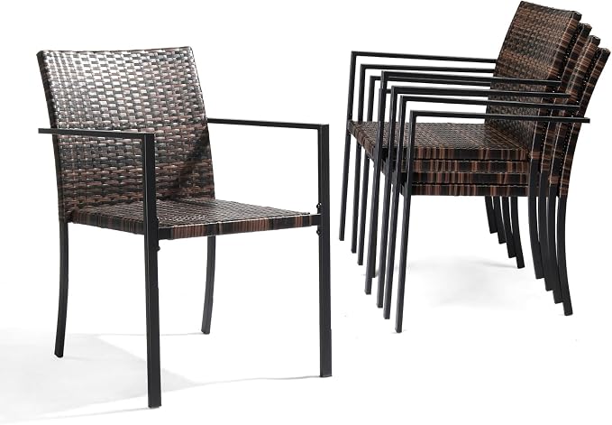 VINGLI Stackable Wicker Chairs Outdoor Dining Set of 4, All-Weather Patio Chairs by VINGLI