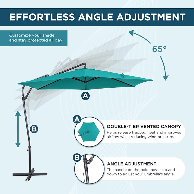 10FT Outdoor Offset Umbrella, Cantilever Patio Umbrella - Image 3