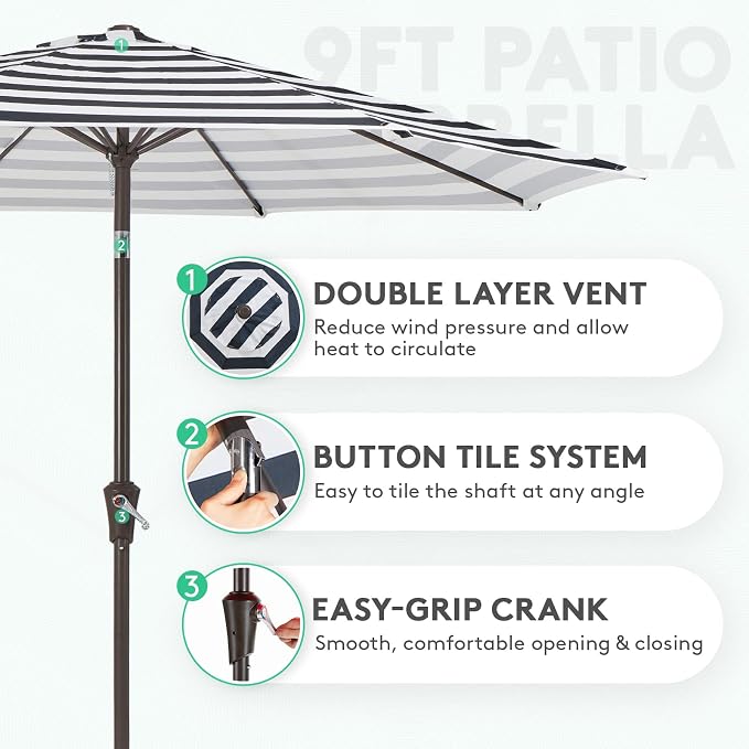 JEAREY 9FT Outdoor Patio Umbrella, Market Umbrella, Tilt & Crank UV Protection - Image 2