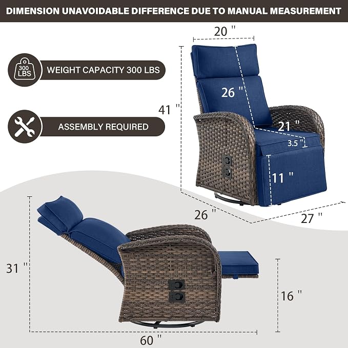 Dual-Adjust Outdoor Swivel Recliner Chairs – Reclining Patio Chair - Image 2