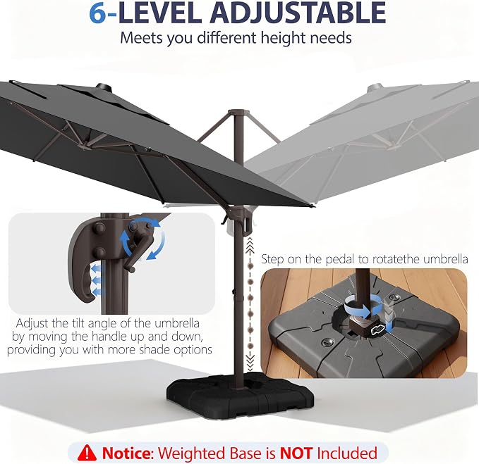 9' X 12' Cantilever Patio Umbrella Rectangle Outdoor Umbrella - Image 7
