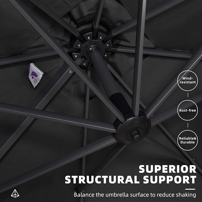 PURPLE LEAF Patio Umbrella 9' x 11.5' Rectangle All-Day Shade Control Black | - Image 6