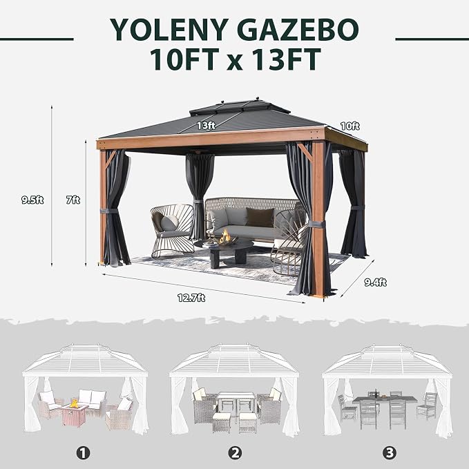 10'x13' Hardtop Gazebo, Galvanized Steel Double Roof - Image 3
