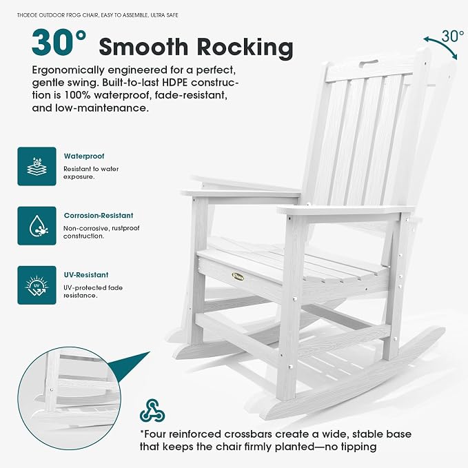 THOEOE Outdoor Rocking Chairs, Oversized Patio Rocking Chair | HDPE Outdoor - Image 4
