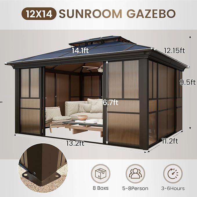 12x14 Sunroom Gazebo, Enclosed Outdoor Solarium - Image 2