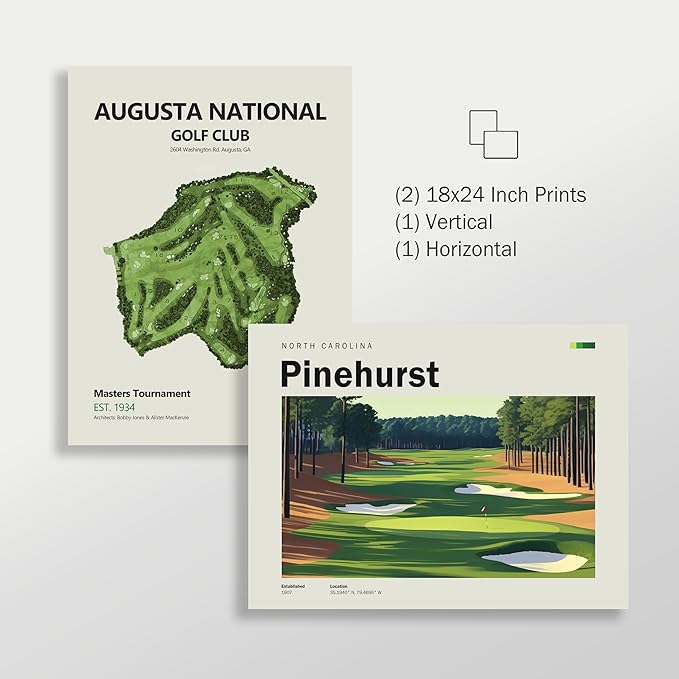 Golf Course 12 Piece Wall Collage Set, Premium Giclee Fine Art Prints - Augusta, Oakmont, Pinehurst, Golf Course Posters, Golf Wall Art, Aesthetic Poster for Home Office Decor, Ready to Frame