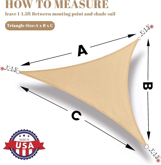 Sun Shade Sail 10'x18'x20.6' Sand Triangle Shade Cover Custom Size | 95% UV - Image 2