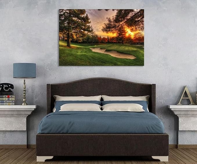 chenchenArt Golf Wall Art for Living Room Bedroom Home Decorations Golf Course and Tree Piture & Poster Picture Poster Canvas Prints Modern Artwork Framed Ready to Hang(12''H x 16''W)